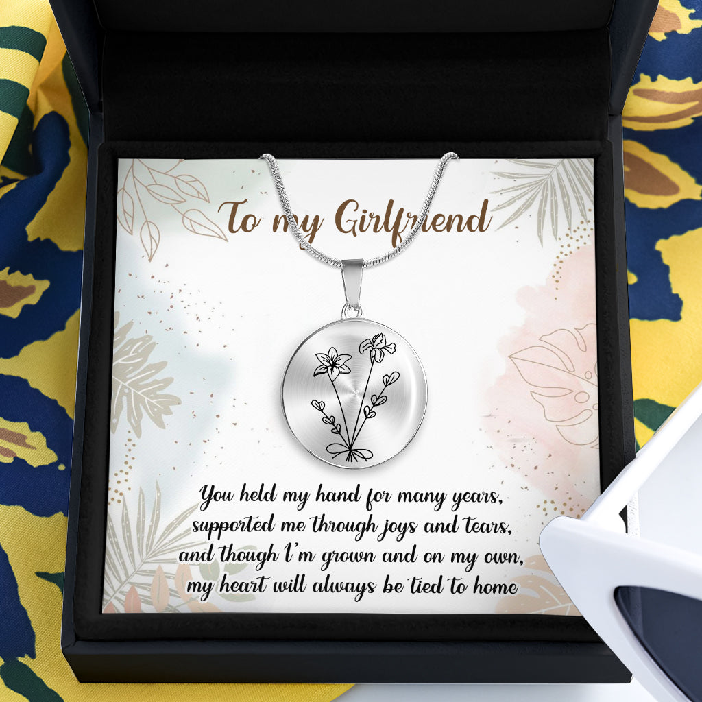 Collier pendentif rond personnalisé « Fleur d'anniversaire » - Cadeau pour maman, épouse, petite amie, grand-mère