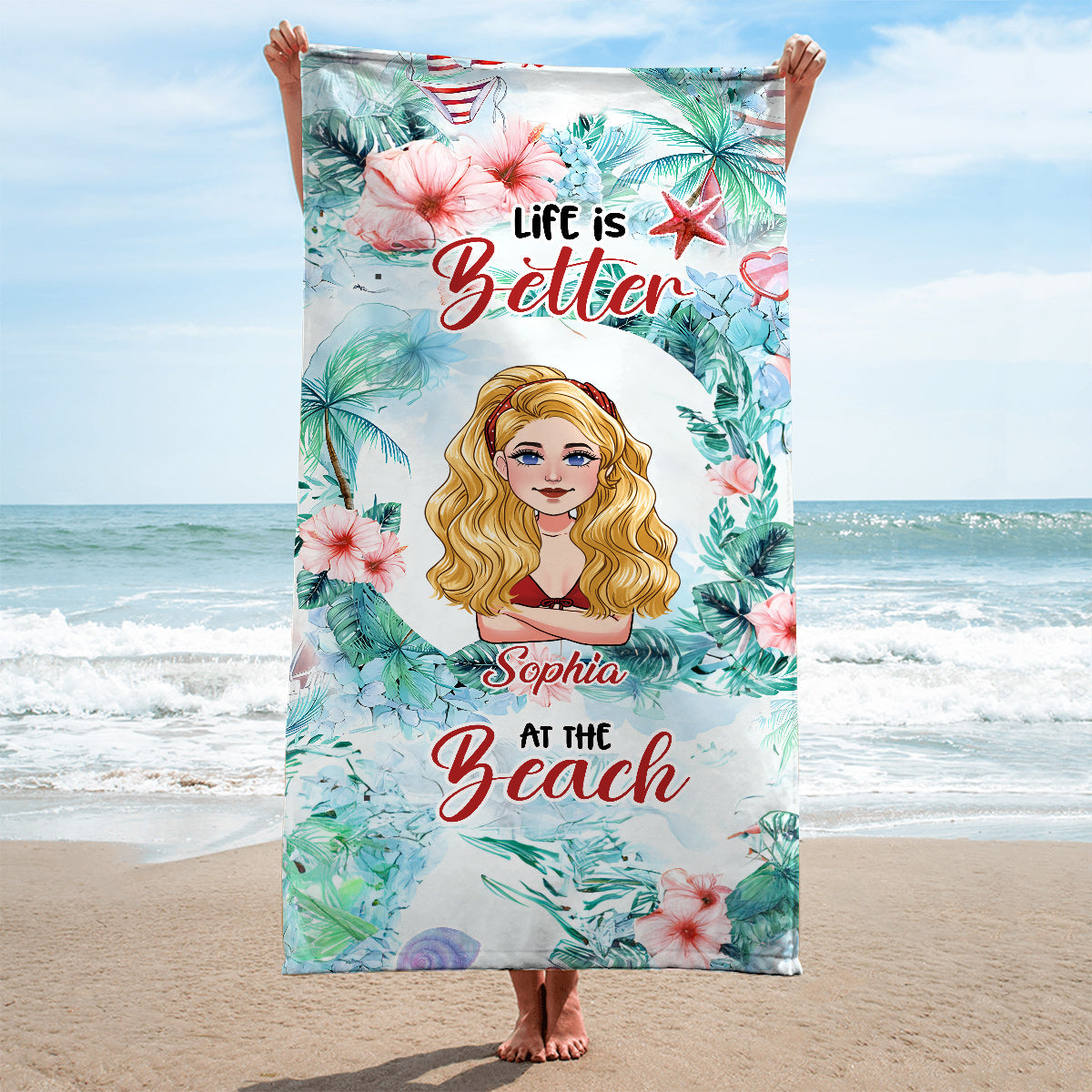 La vie est plus belle à la plage - Serviette de plage personnalisée pour les amoureux de la mer