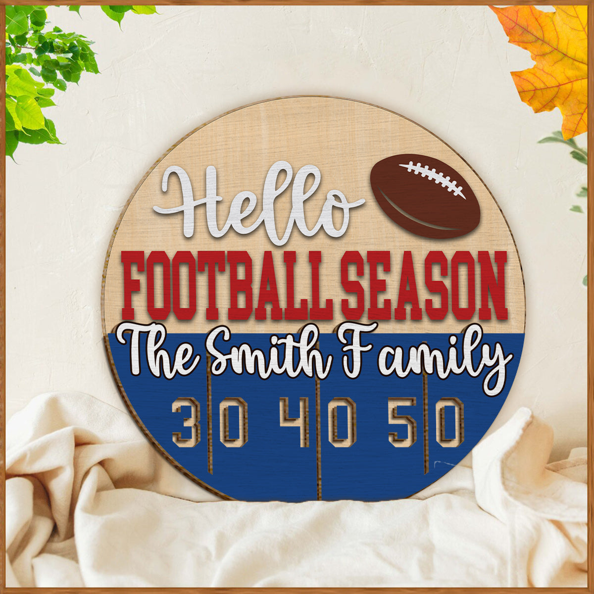 Bonjour la saison de football ! - Panneau/plaque en bois personnalisé(e) à 2 couches sur le thème du football