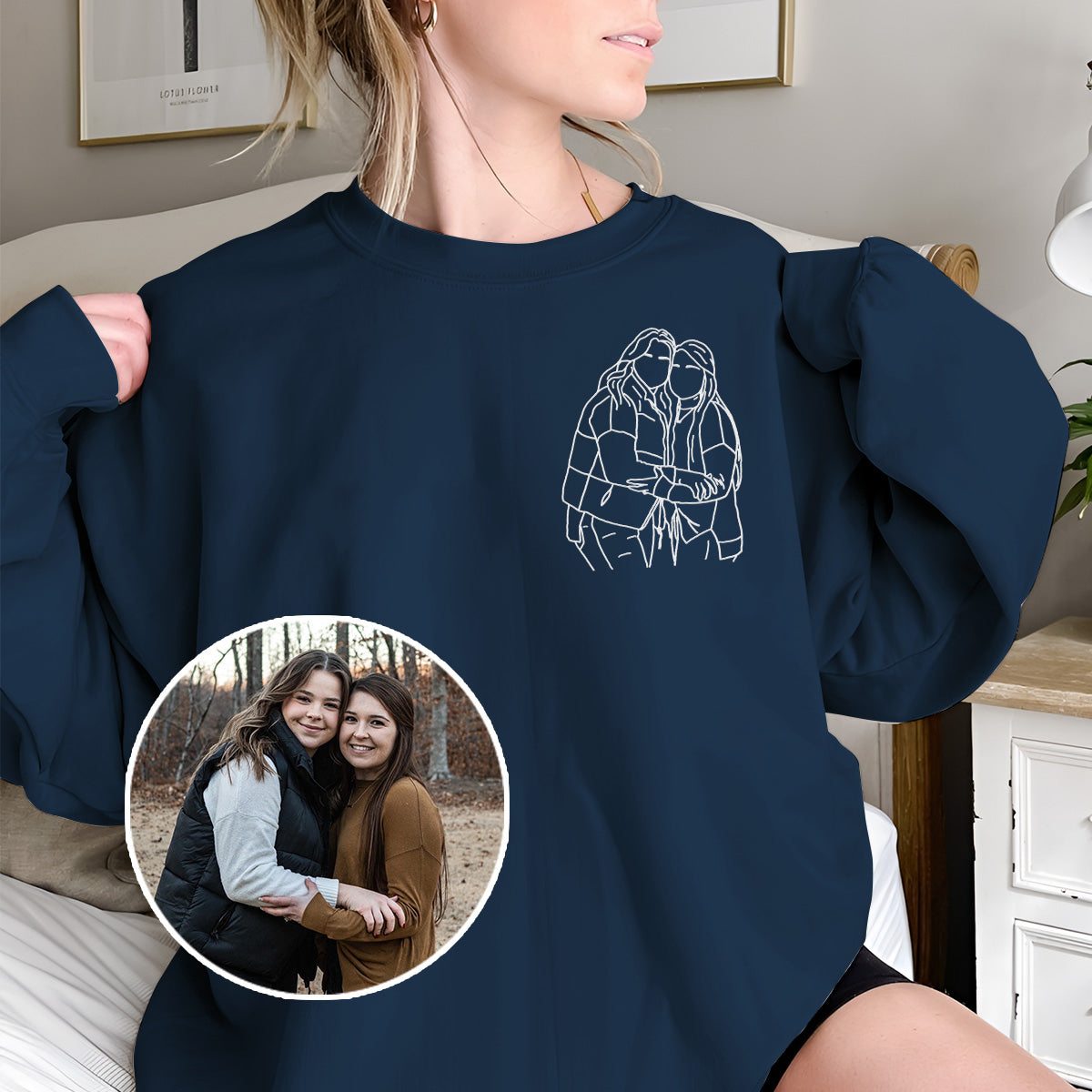 Pull brodé personnalisé pour meilleure amie - Motifs au trait personnalisés