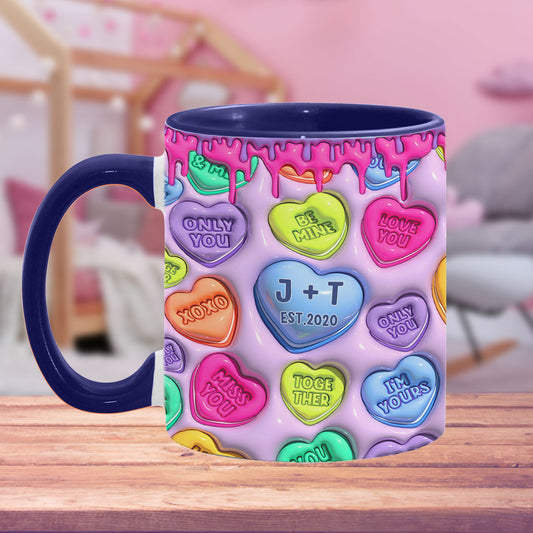Mug personnalisé pour couple avec cœur coloré gonflable - Nom et date au choix - Mug à motif cœur coloré - Idéal pour un couple