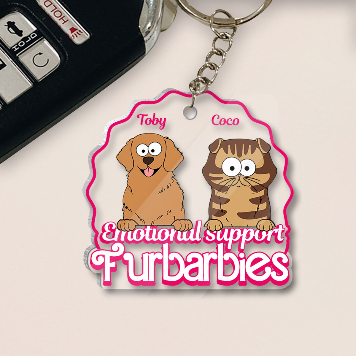 Soutien émotionnel - Cadeau pour les amoureux des chiens et des chats - Porte-clés transparent personnalisé