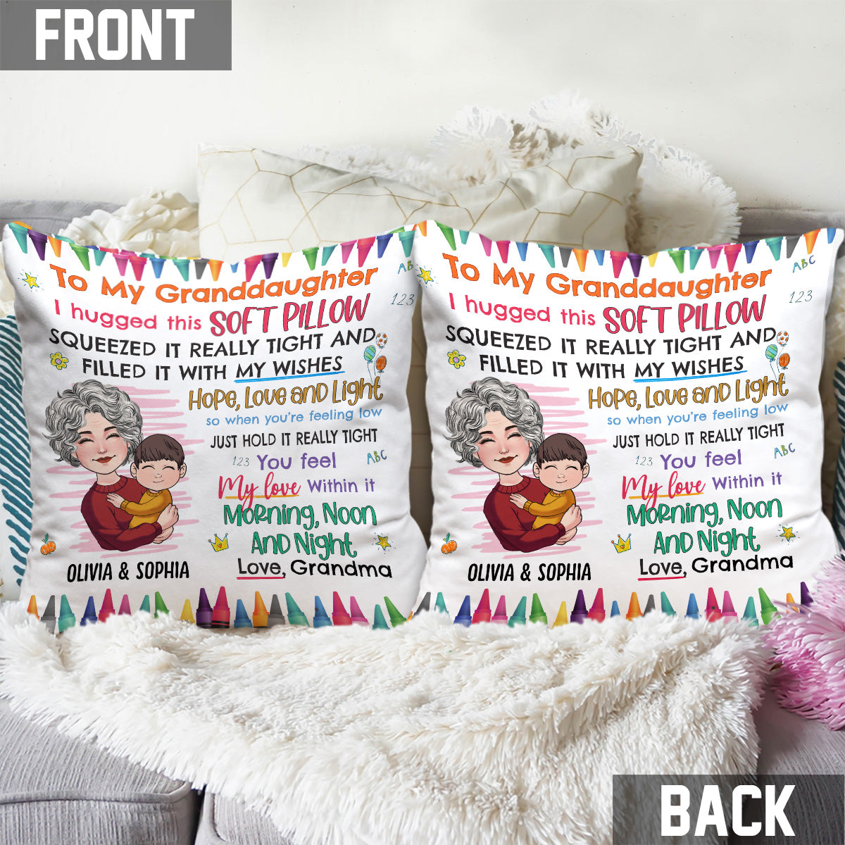 À ma petite-fille - Coussin décoratif personnalisé pour grand-mère