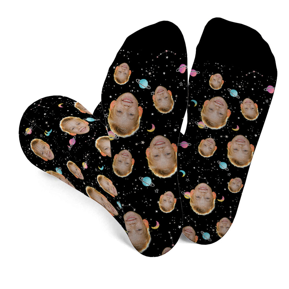 Chaussettes personnalisées pour petit-fils - Visage personnalisé Galaxy