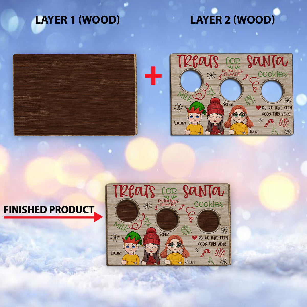 Des friandises pour le Père Noël - Panneau en bois personnalisé à 2 couches pour la famille