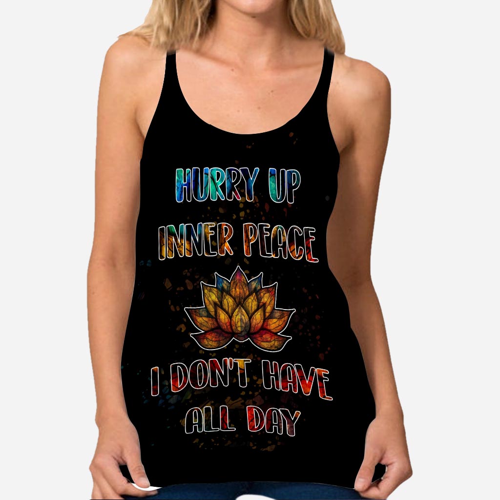 Hurry Up Inner Peace - Personalized Yoga Cross Tank Top