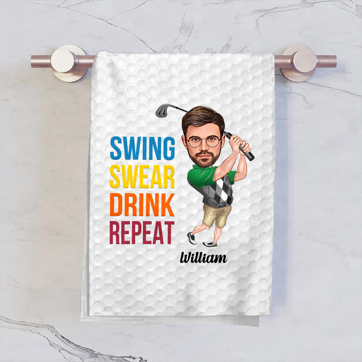 Swing Swear Drink Repeat - Personalized Golf Towel