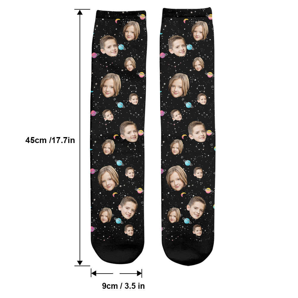 Custom Face Galaxy - Personalized Sibling Socks