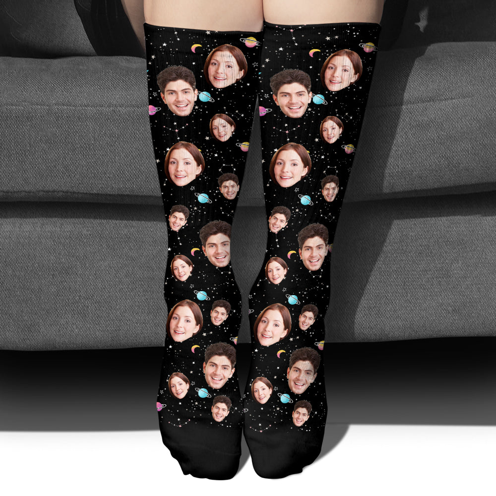 Chaussettes personnalisées pour couples - Face personnalisée Galaxy