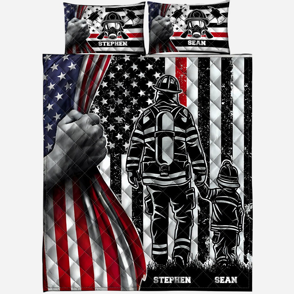 The Hero - Personalized Firefighter Quilt Set