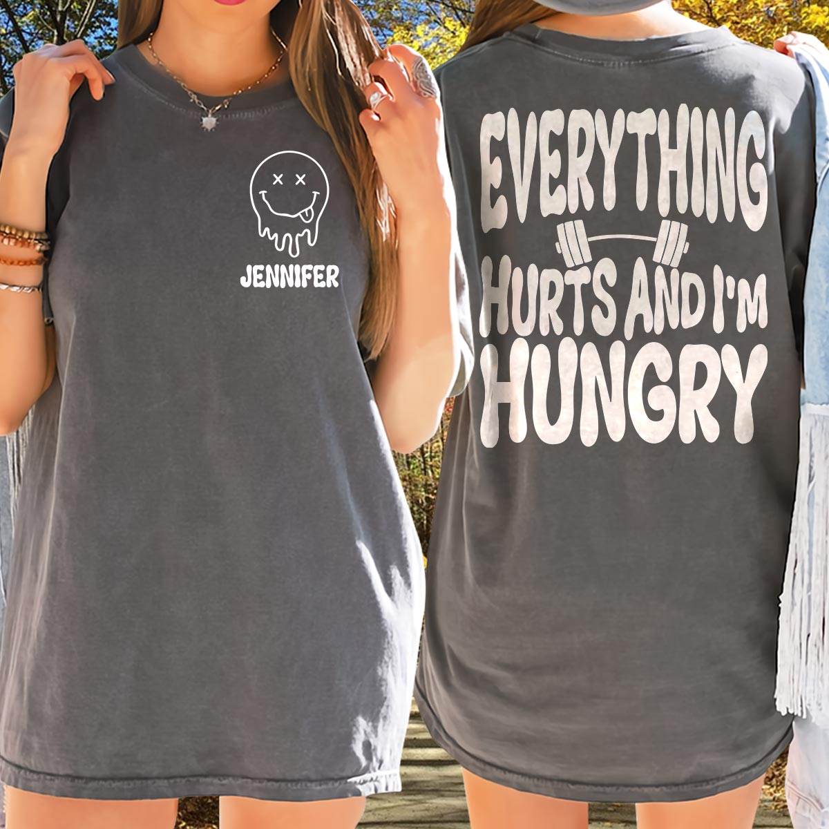 J'ai mal partout et j'ai faim - T-shirt et sweat à capuche de fitness personnalisés