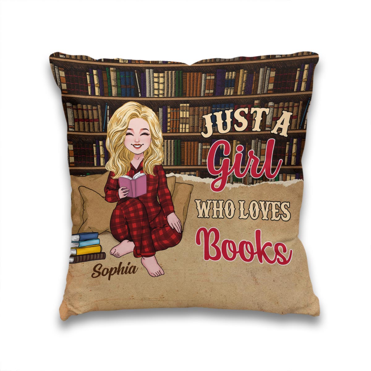 Coussin décoratif personnalisé « Juste une fille qui aime les livres »