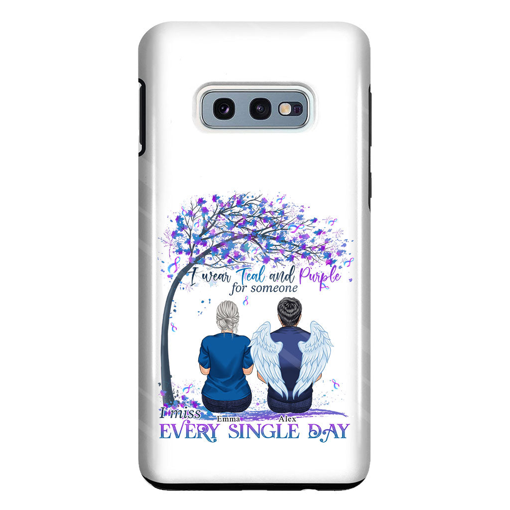 Je porte du turquoise et du violet - Coque de téléphone transparente personnalisée pour la prévention du suicide
