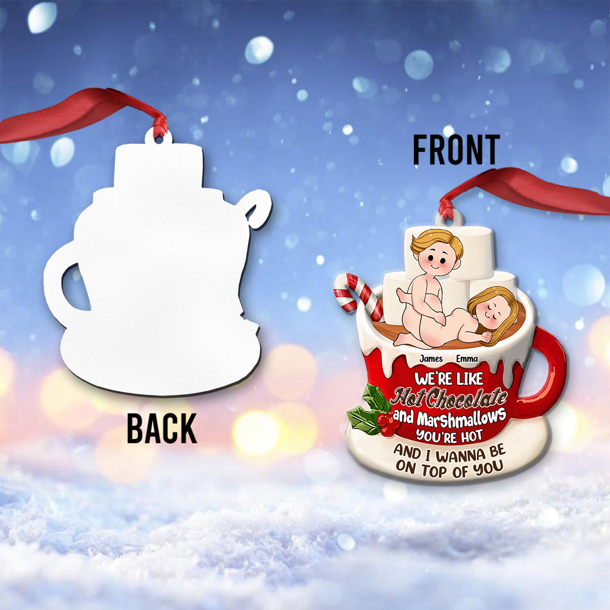Chocolat chaud et guimauves - Ornement personnalisé pour couple
