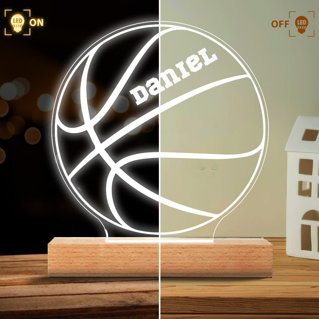 J'adore le basket ! - Plaque lumineuse personnalisée en forme de ballon de basket