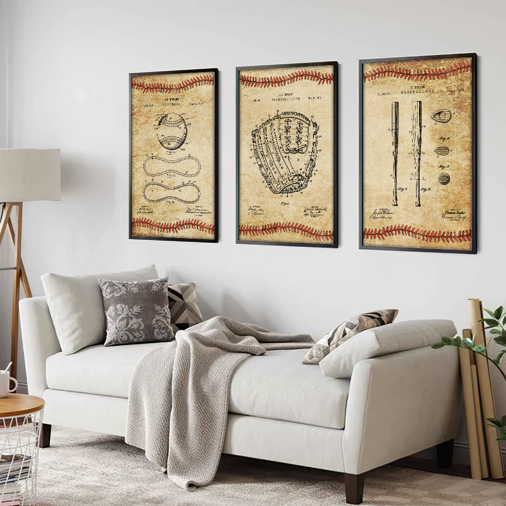 Vintage Baseball Art Baseball Poster & Canvas Set