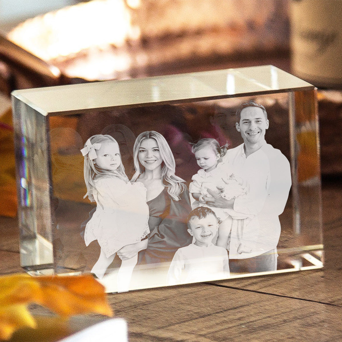 Lampe en cristal 3D cubique gravée au laser avec photo personnalisée - Modèle familial