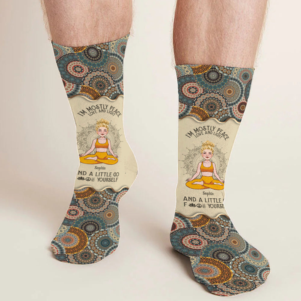Je suis avant tout paix, amour et lumière - Chaussettes de yoga personnalisées