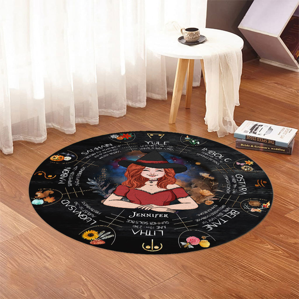 Tapis rond personnalisé Sorcière - Roue de l'Année