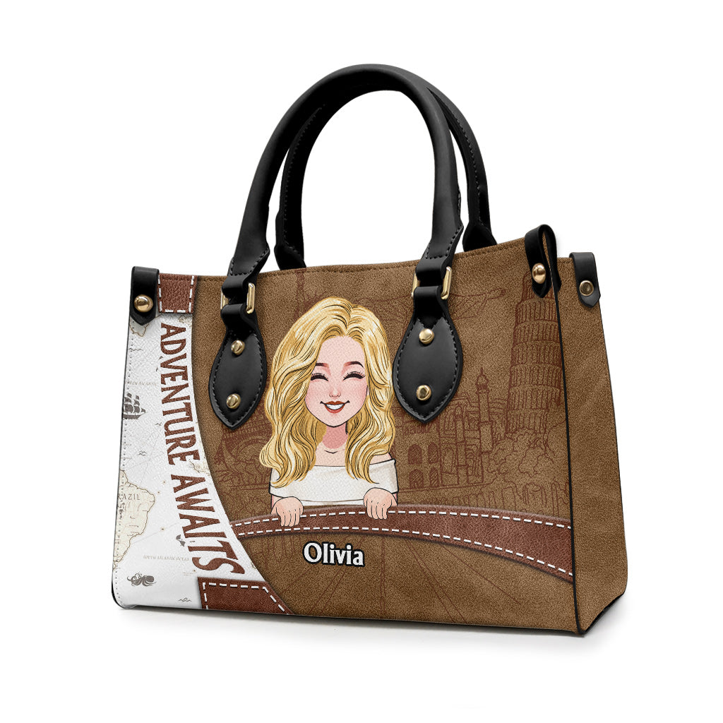 L'aventure vous attend - Sac à main de voyage personnalisé en cuir