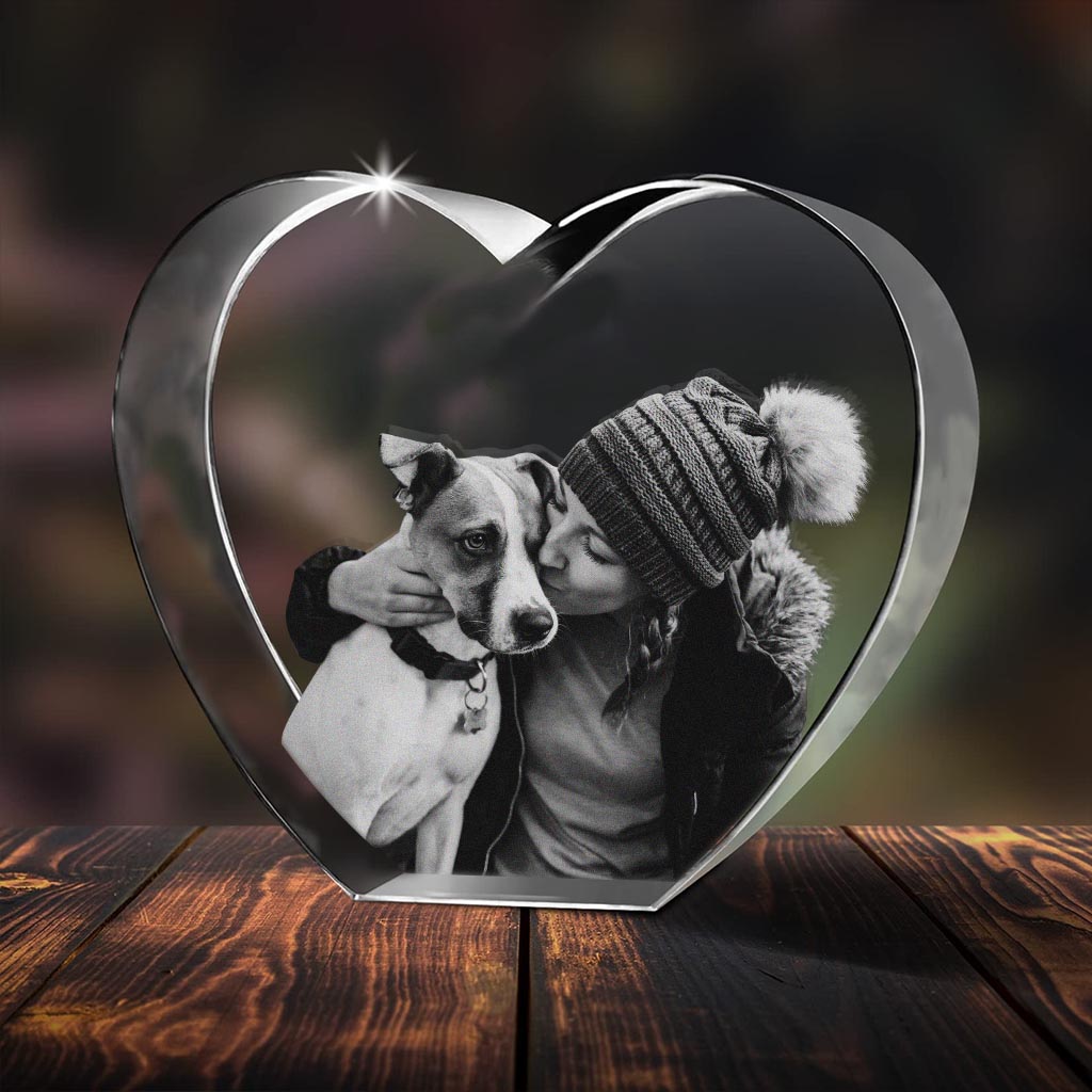 In Loving Memory - Gift for dog lovers, cat lover - Personalized Laser Engraving 3D Heart Shaped Crystal Lamp