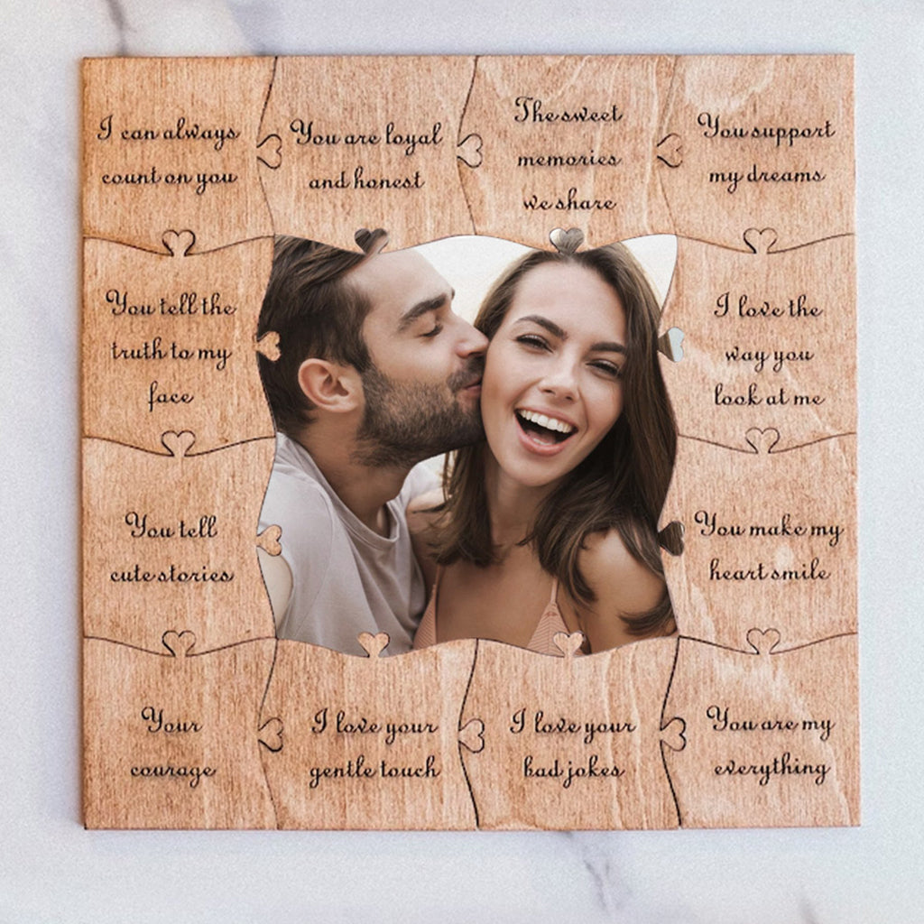 Raisons pour lesquelles je t'aime - cadeau pour mari, femme, petit ami, petite amie - Puzzle en bois personnalisé avec photo