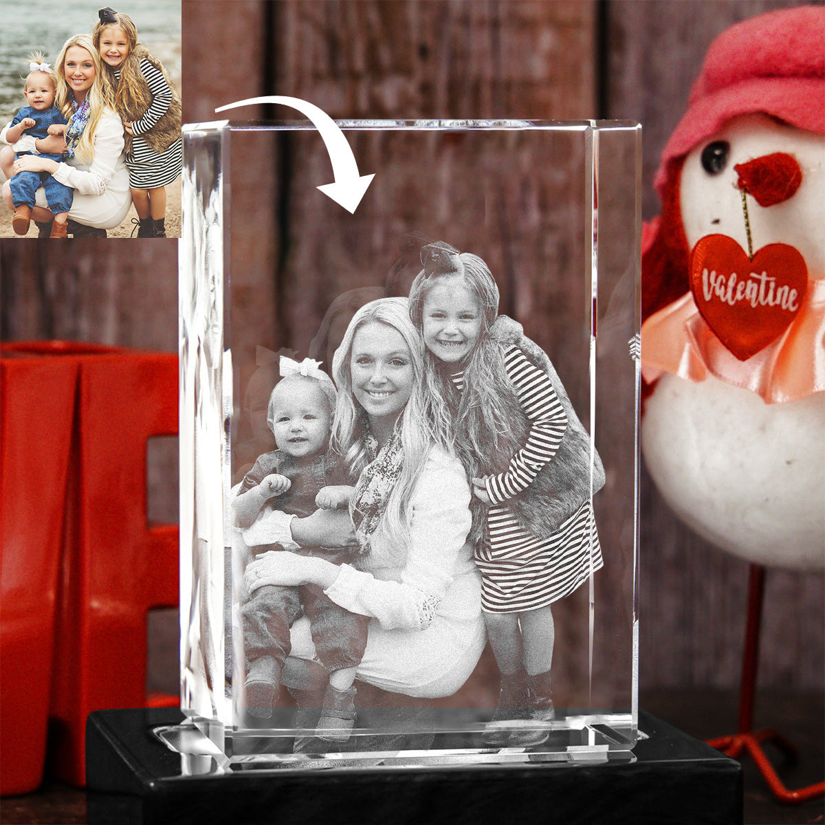 Lampe en cristal 3D cubique gravée au laser avec photo personnalisée - Belle-mère