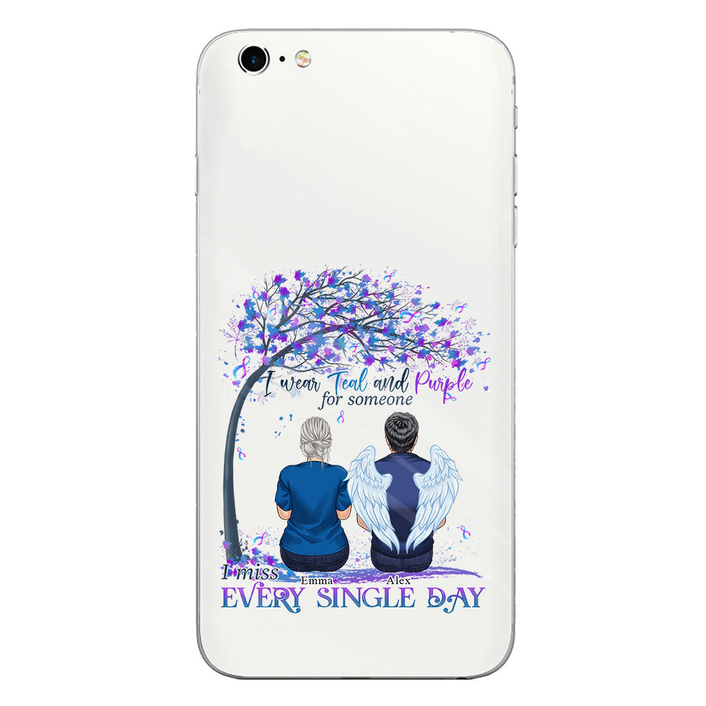 Je porte du turquoise et du violet - Coque de téléphone transparente personnalisée pour la prévention du suicide
