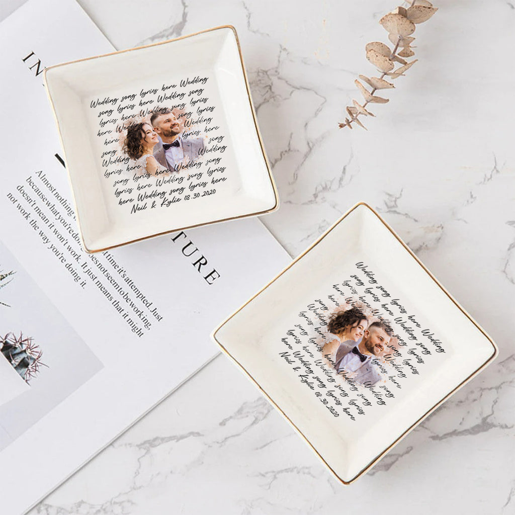 Paroles de chansons de mariage avec portrait aquarelle personnalisé - Porte-bijoux personnalisé pour mari et femme