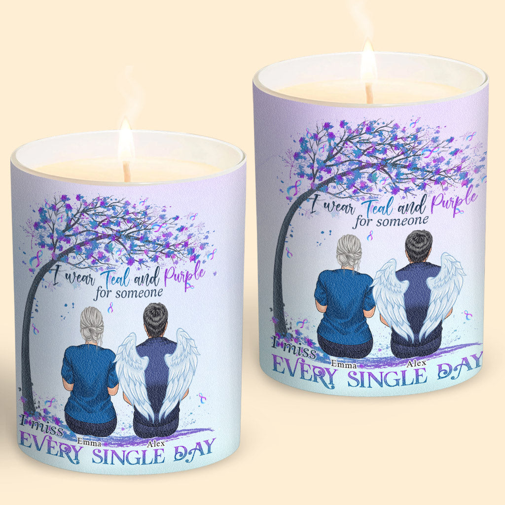 Je porte du turquoise et du violet - Bougie personnalisée de prévention du suicide avec couvercle en bois