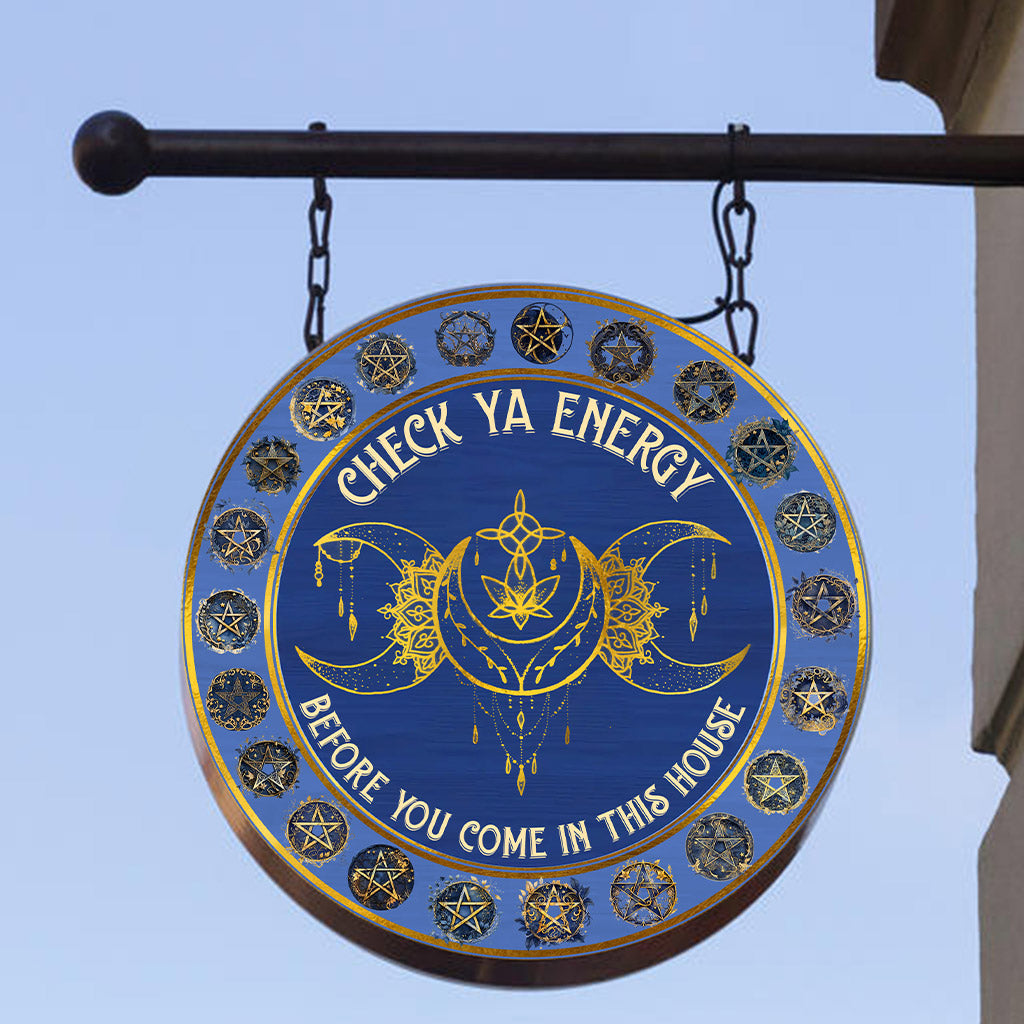 Vérifiez votre énergie - Panneau métallique rond de sorcière