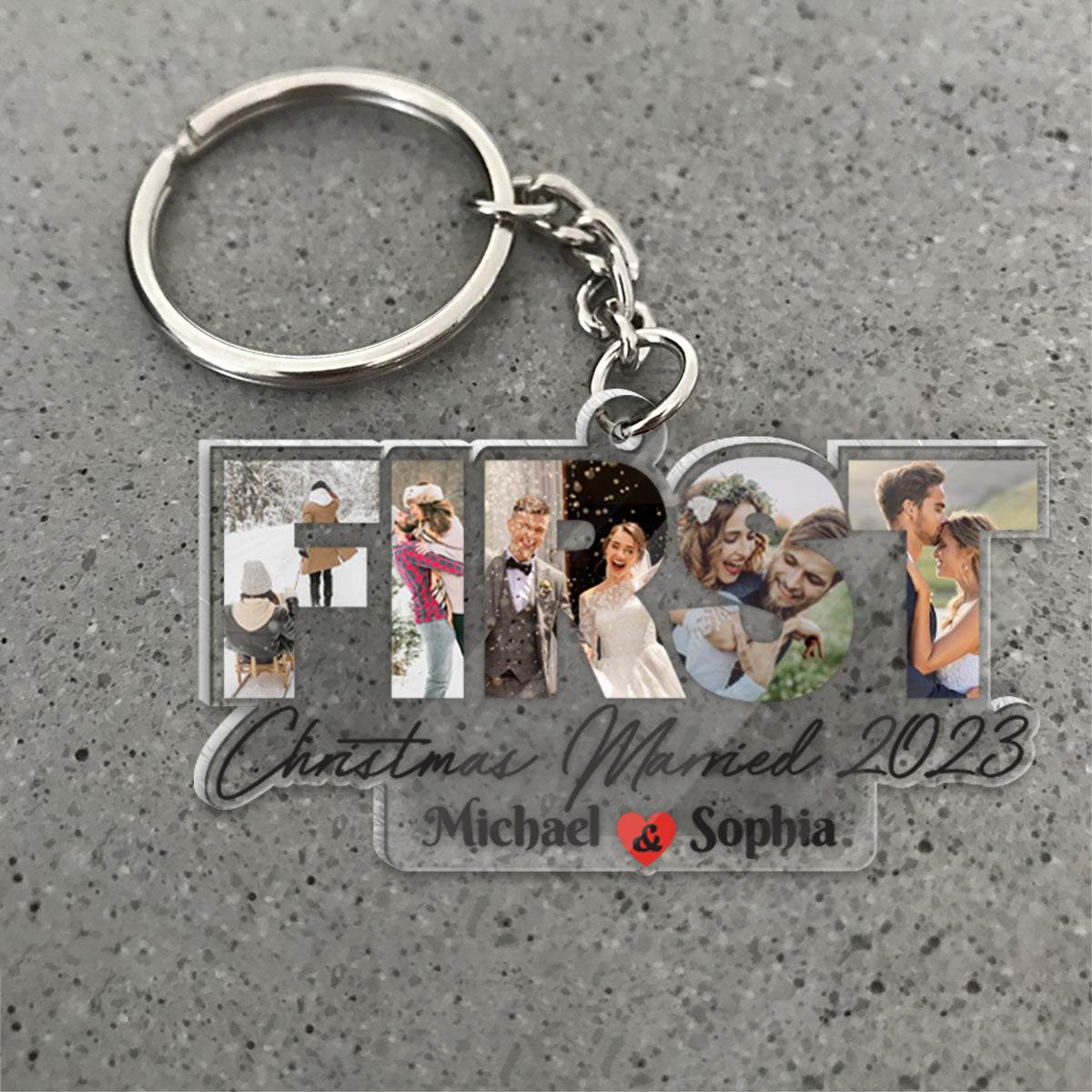Premier Noël de jeunes mariés - cadeau pour époux/épouse - Porte-clés transparent personnalisé