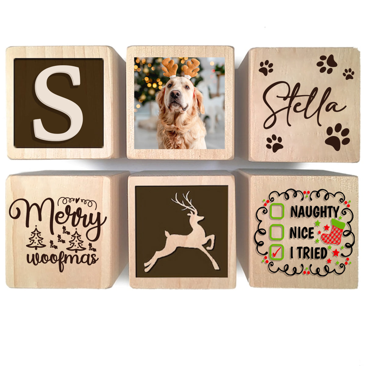 Joyeux Noël Miaou ! Ornement de Noël en forme de bloc - Cadeau pour les amoureux des chiens et des chats - Ornement en forme de bloc personnalisé