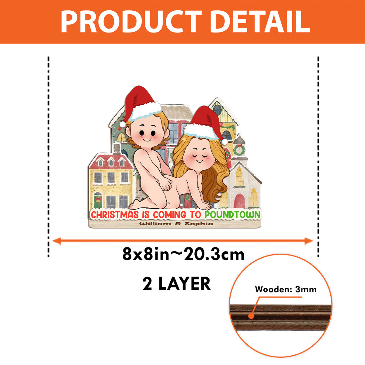 Noël arrive à Poundtown ! Décoration personnalisée pour couple, grand format, autoportant, à un seul niveau.