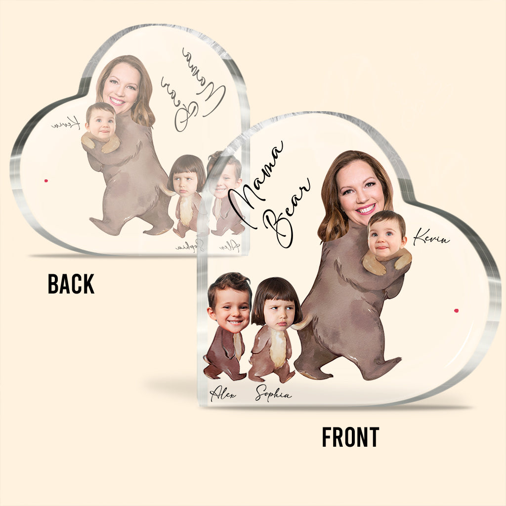 Photo aquarelle personnalisée « Maman Ours » - Plaque acrylique personnalisée « Mère » en forme de carte de naissance