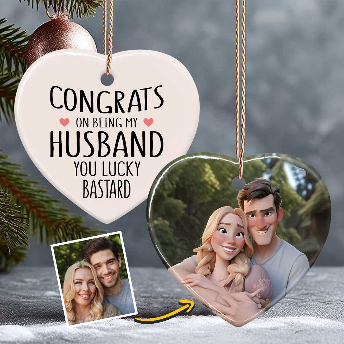 Félicitations pour être mon/ma préféré(e) - cadeau pour petit(e) ami(e), femme, mari - Ornement en forme de cœur en céramique personnalisé