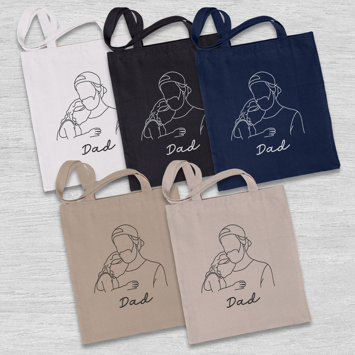 Sac fourre-tout brodé personnalisé avec photo au trait - Sac fourre-tout brodé personnalisé pour papa