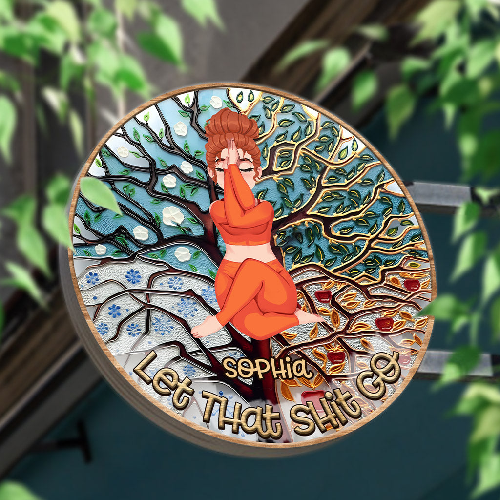 Lâchez prise - Panneau rond en bois personnalisé pour le yoga