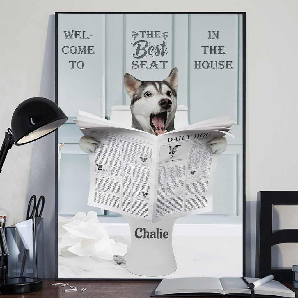 Panneau de toilettes humoristique « Meilleur siège de la maison » - Toile et affiche personnalisées pour chiens