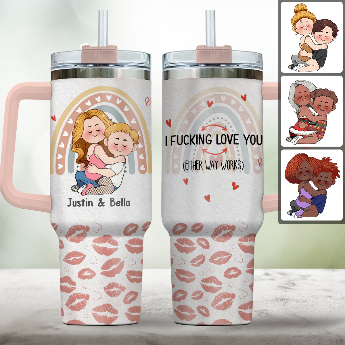 Je t'aime à la folie, quoi qu'il arrive - Gobelet isotherme personnalisé pour couple avec poignée