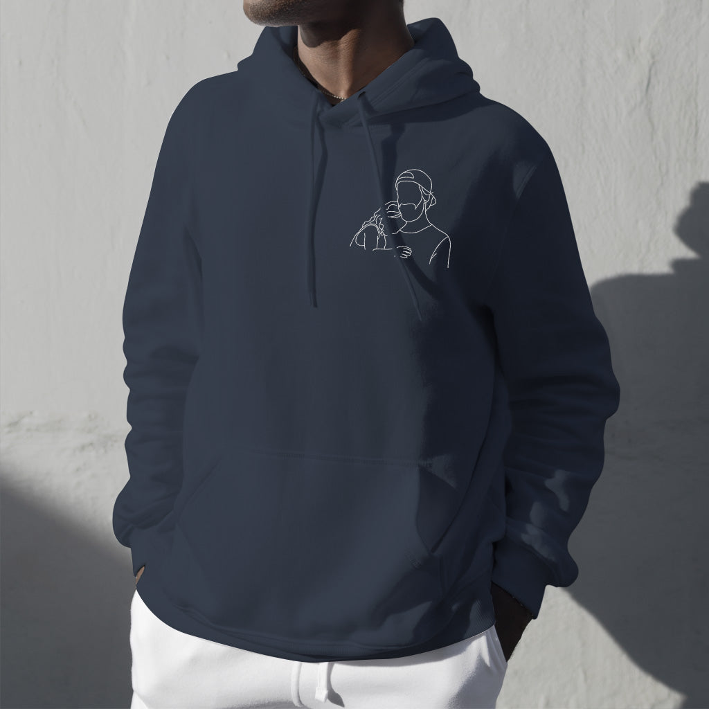 Sweat à capuche brodé personnalisé pour papa - Illustration au trait - Sweat à capuche brodé personnalisé
