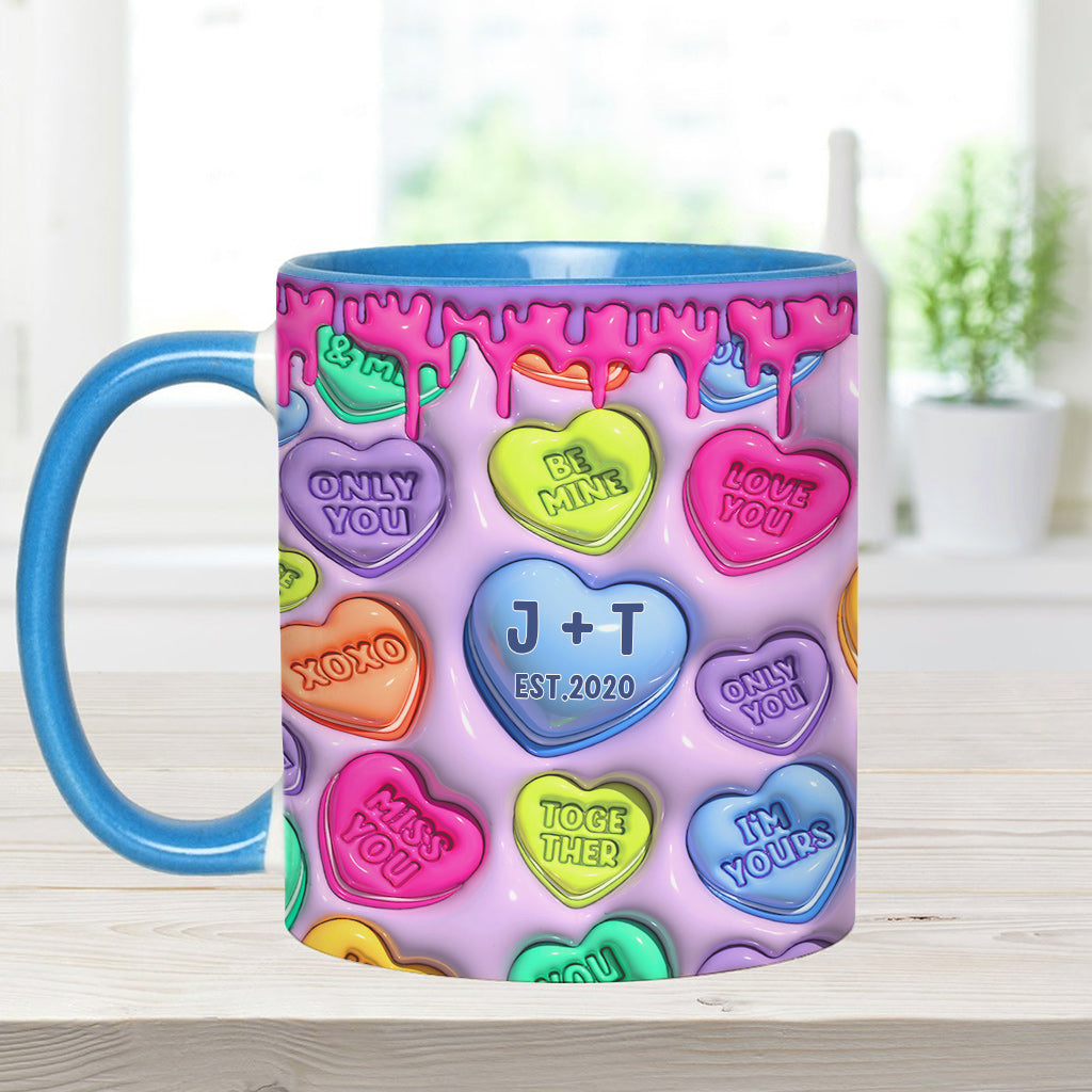Mug personnalisé pour couple avec cœur coloré gonflable - Nom et date au choix - Mug à motif cœur coloré - Idéal pour un couple