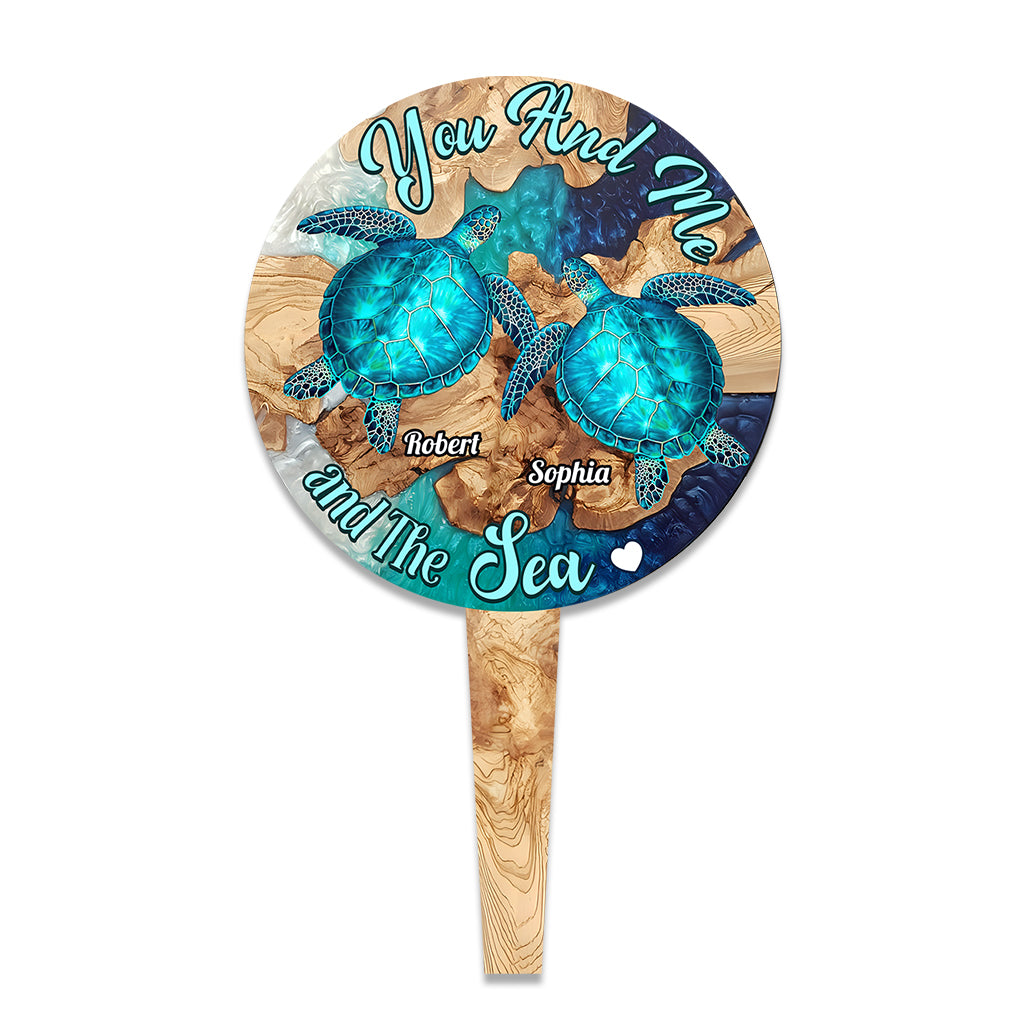 Toi, moi et la mer - Panneau de jardin personnalisé en acrylique avec une tortue