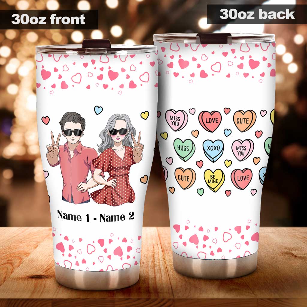 Gobelet isotherme personnalisé « Cœurs en bonbons » pour couples amoureux