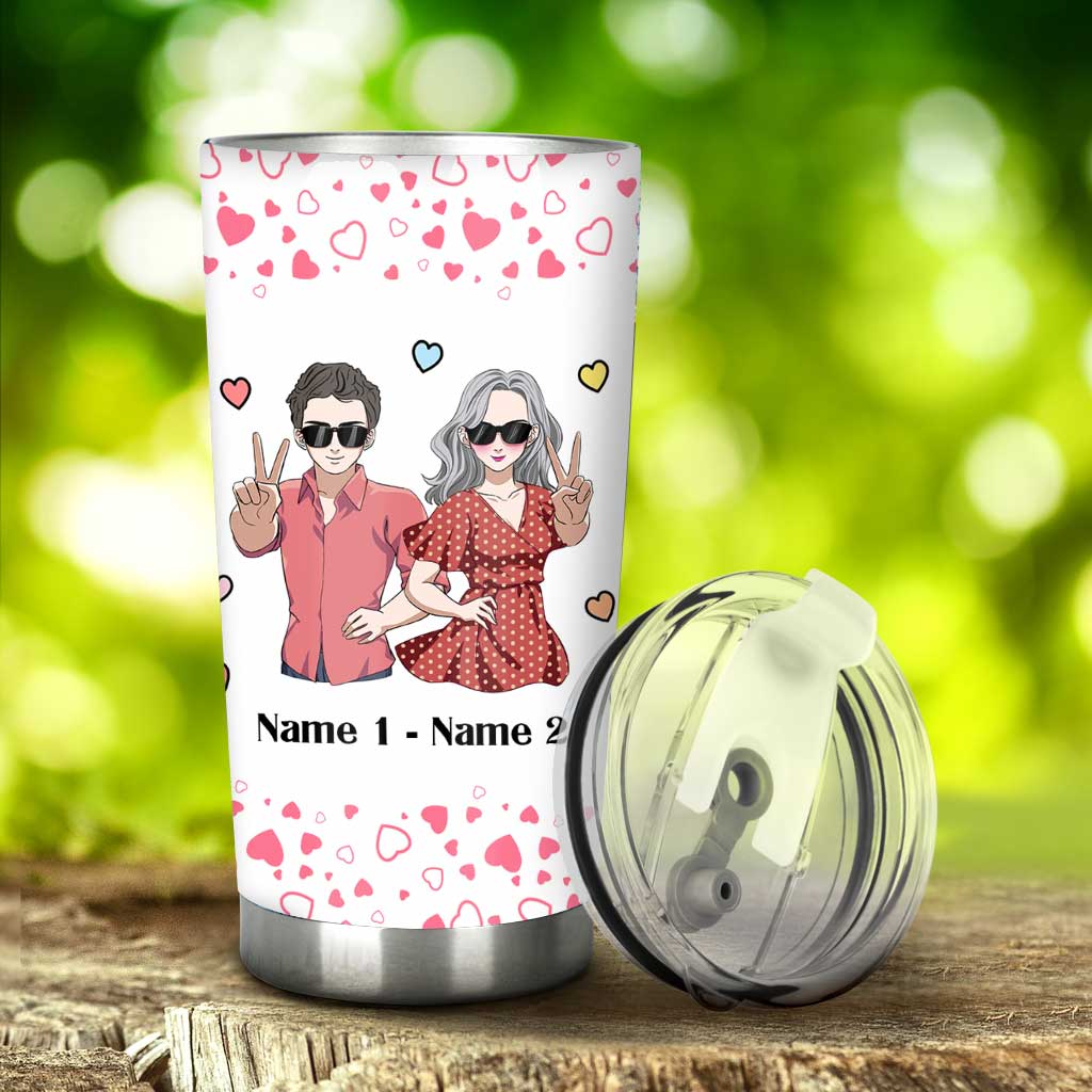 Gobelet isotherme personnalisé « Cœurs en bonbons » pour couples amoureux