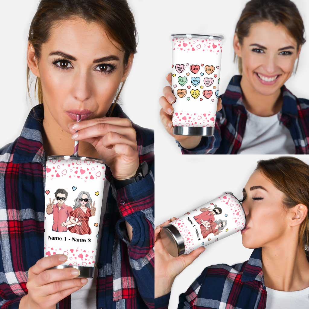 Gobelet isotherme personnalisé « Cœurs en bonbons » pour couples amoureux