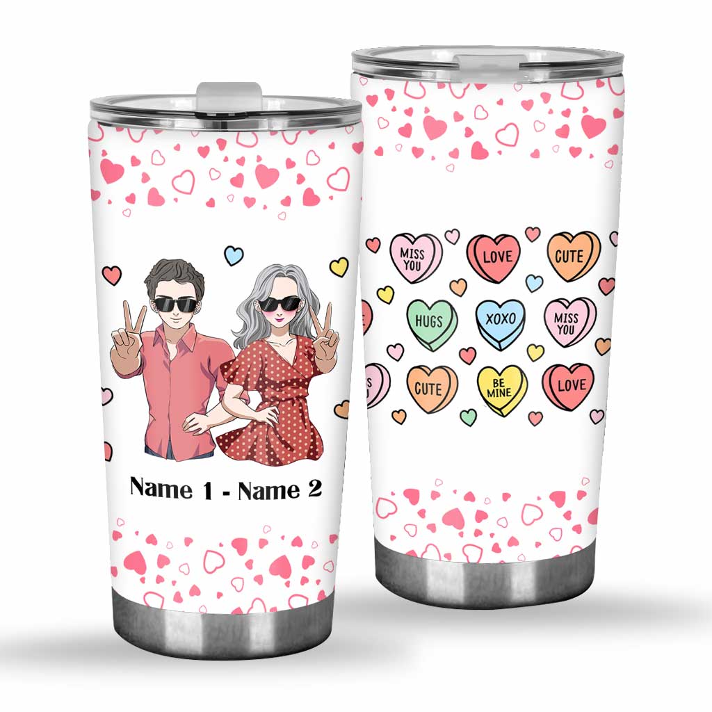Gobelet isotherme personnalisé « Cœurs en bonbons » pour couples amoureux