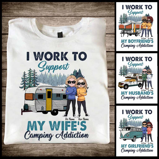 Soutenez la passion de ma femme pour le camping ! T-shirt et sweat à capuche personnalisés pour couples