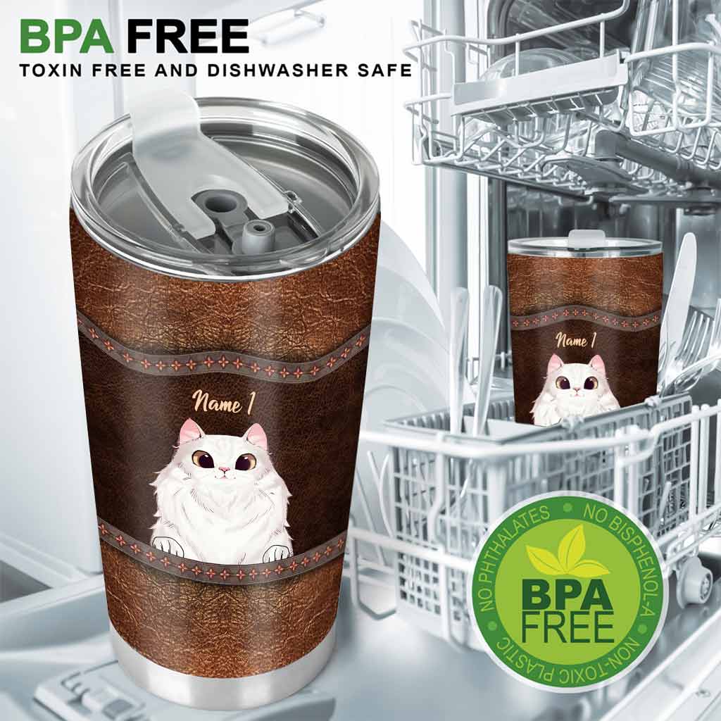 Gobelet isotherme personnalisé « J’adore les chats » avec motif cuir imprimé