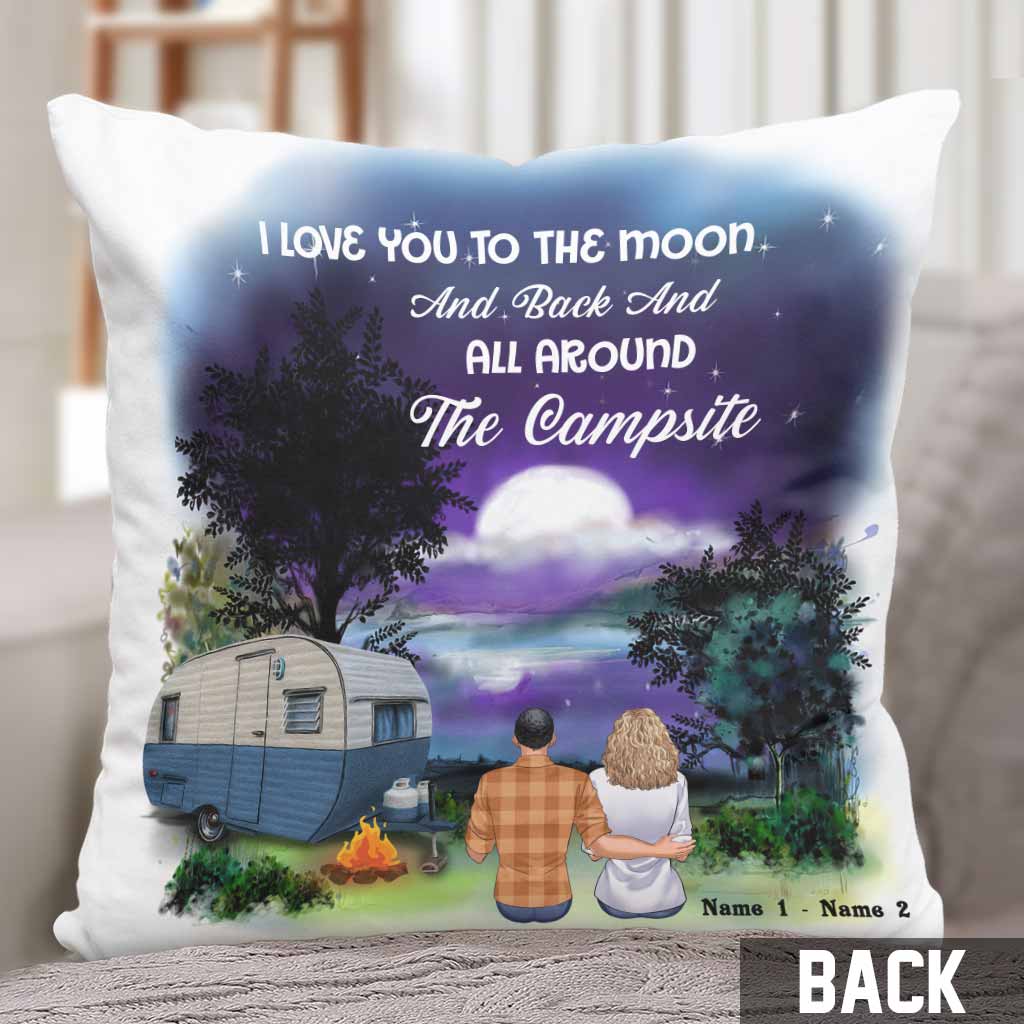 Je t'aime jusqu'à la lune et retour - Coussin décoratif de camping personnalisé pour couple